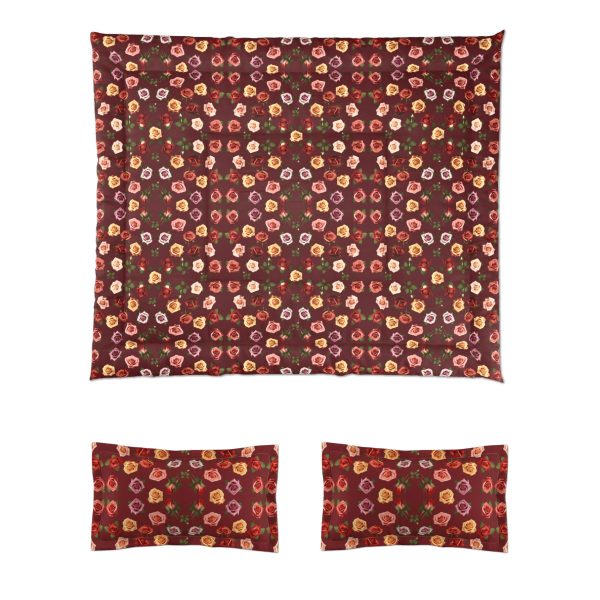 Brown Red Rose Comforter Set