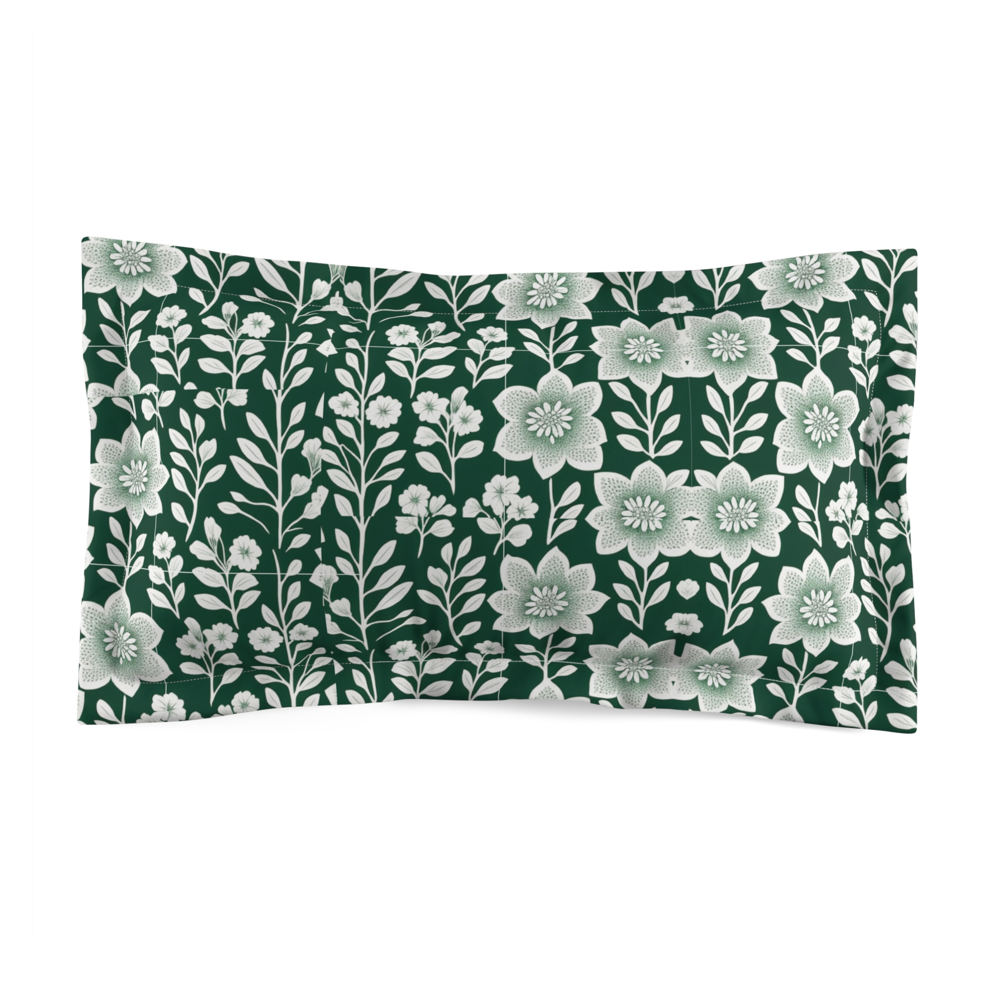 Green Flower Microfiber Pillow Sham - Right Pillow (HLPS0012)