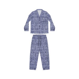 Navy White Small Pattern Women's Satin Pajamas (HLPJ0040)