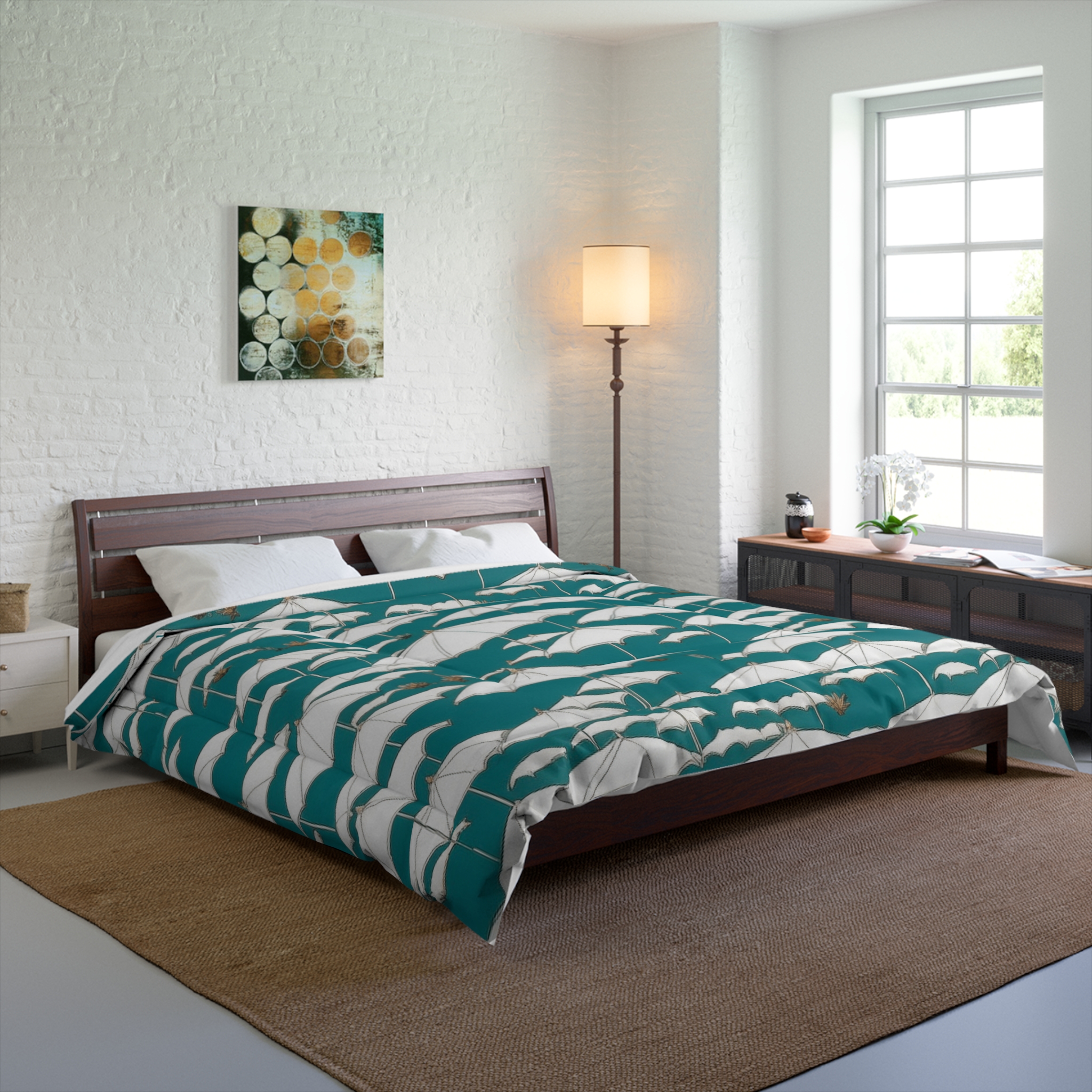 Teal and White Umbrella Comforter (HLC0013) - Image 2